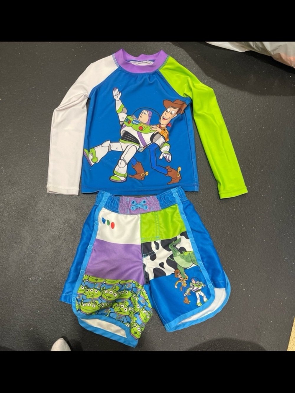 Disney Toy Story Kids' Rash Guard Swim Set - Blue, Green, Purple, White